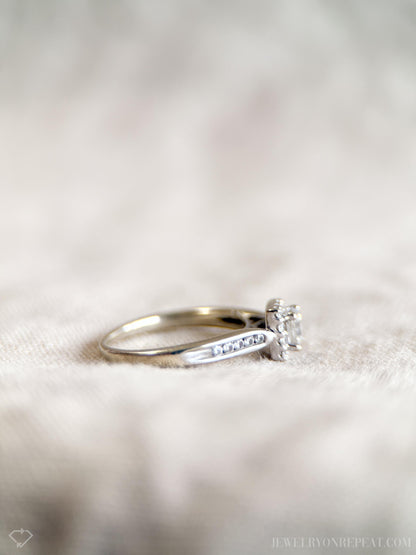 Vintage Diamond Engagement Ring, Princess Cut, 14k White Gold, 1990s Halo Bridal Ring