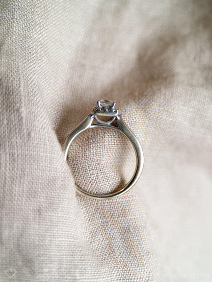Vintage Diamond Engagement Ring, Princess Cut, 14k White Gold, 1990s Halo Bridal Ring