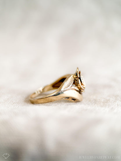 Vintage 1970s Diamond Floral Engagement Ring in 14k Gold