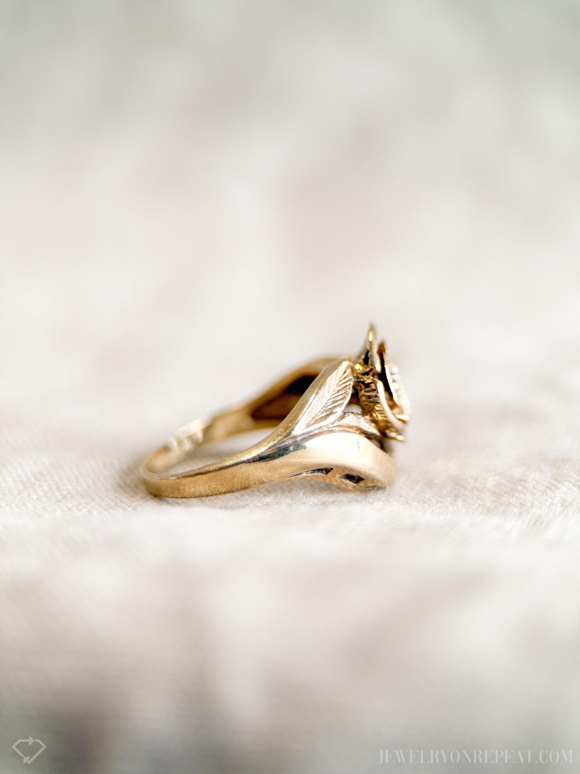 Vintage 1970s Diamond Floral Engagement Ring in 14k Gold