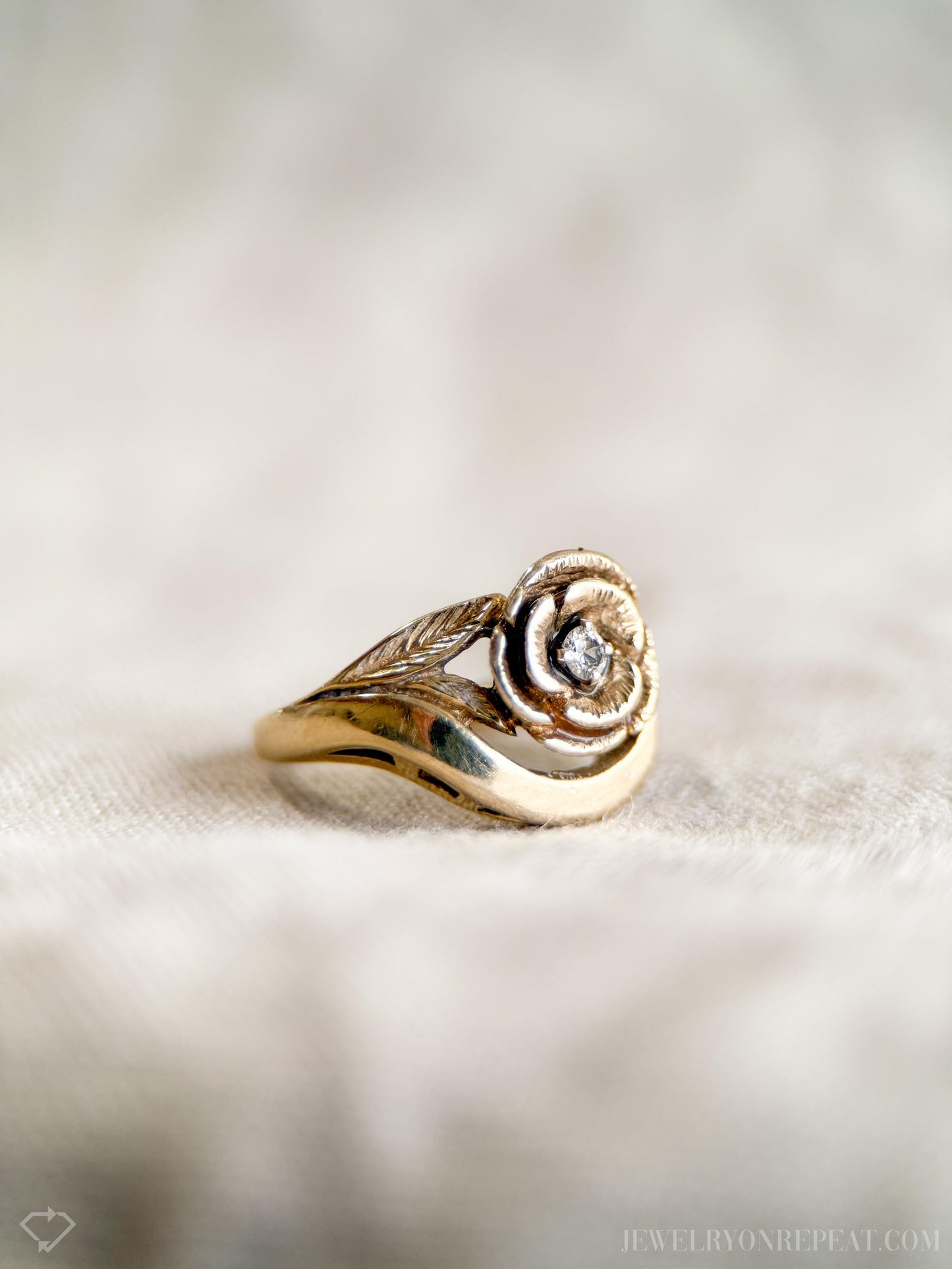 Vintage 1970s Diamond Floral Engagement Ring in 14k Gold