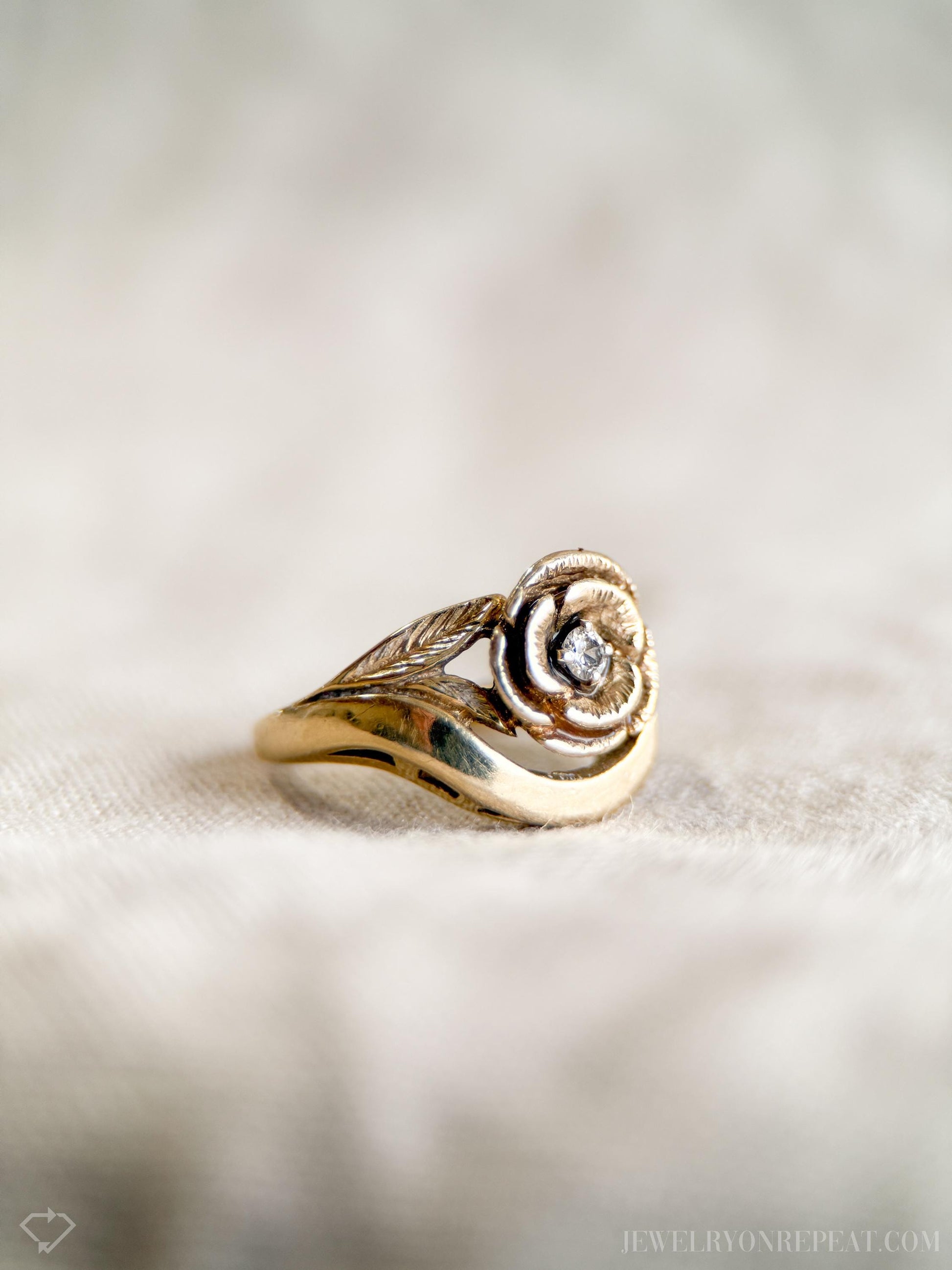 Vintage 1970s Diamond Floral Engagement Ring in 14k Gold