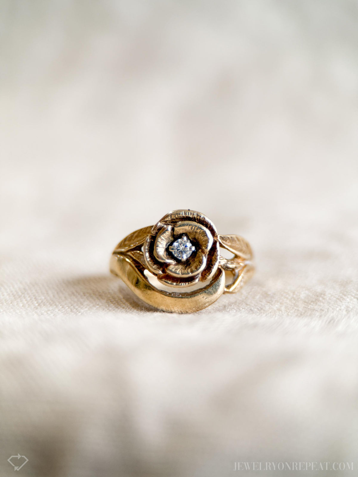 Vintage 1970s Diamond Floral Engagement Ring in 14k Gold