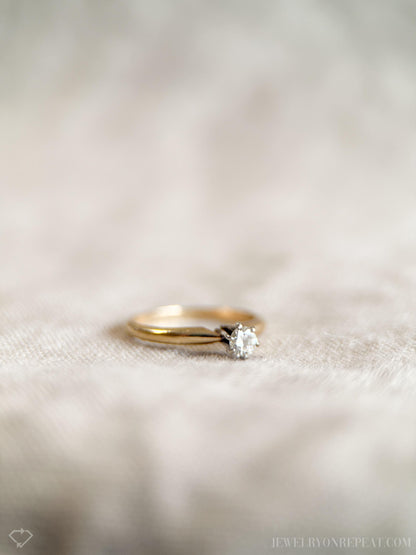 Vintage Diamond Solitaire Engagement Ring, Round Cut, 14k Gold, Classic 6 Prong Bridal Ring