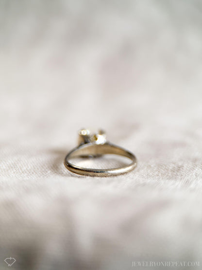 Vintage 1940s Pearl Solitaire Ring in 14k White Gold