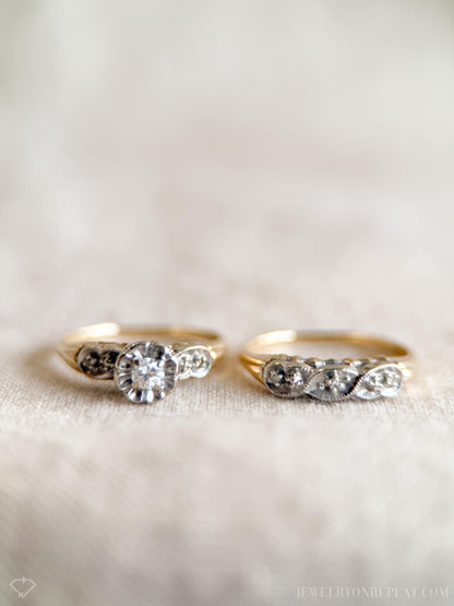 Vintage 1950s Bridal Set, Diamond Engagement Ring & Wedding Band