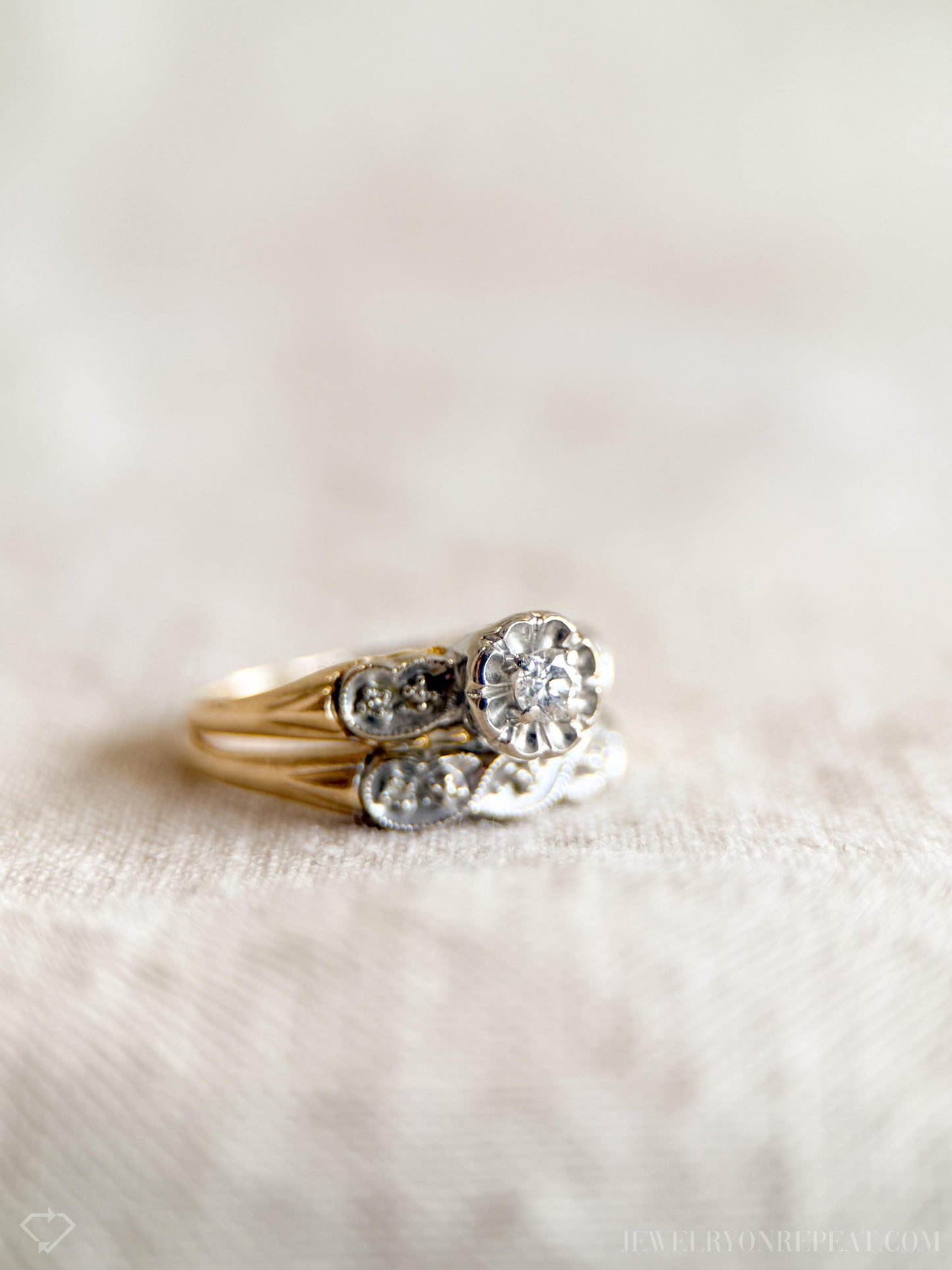 Vintage 1950s Bridal Set, Diamond Engagement Ring & Wedding Band