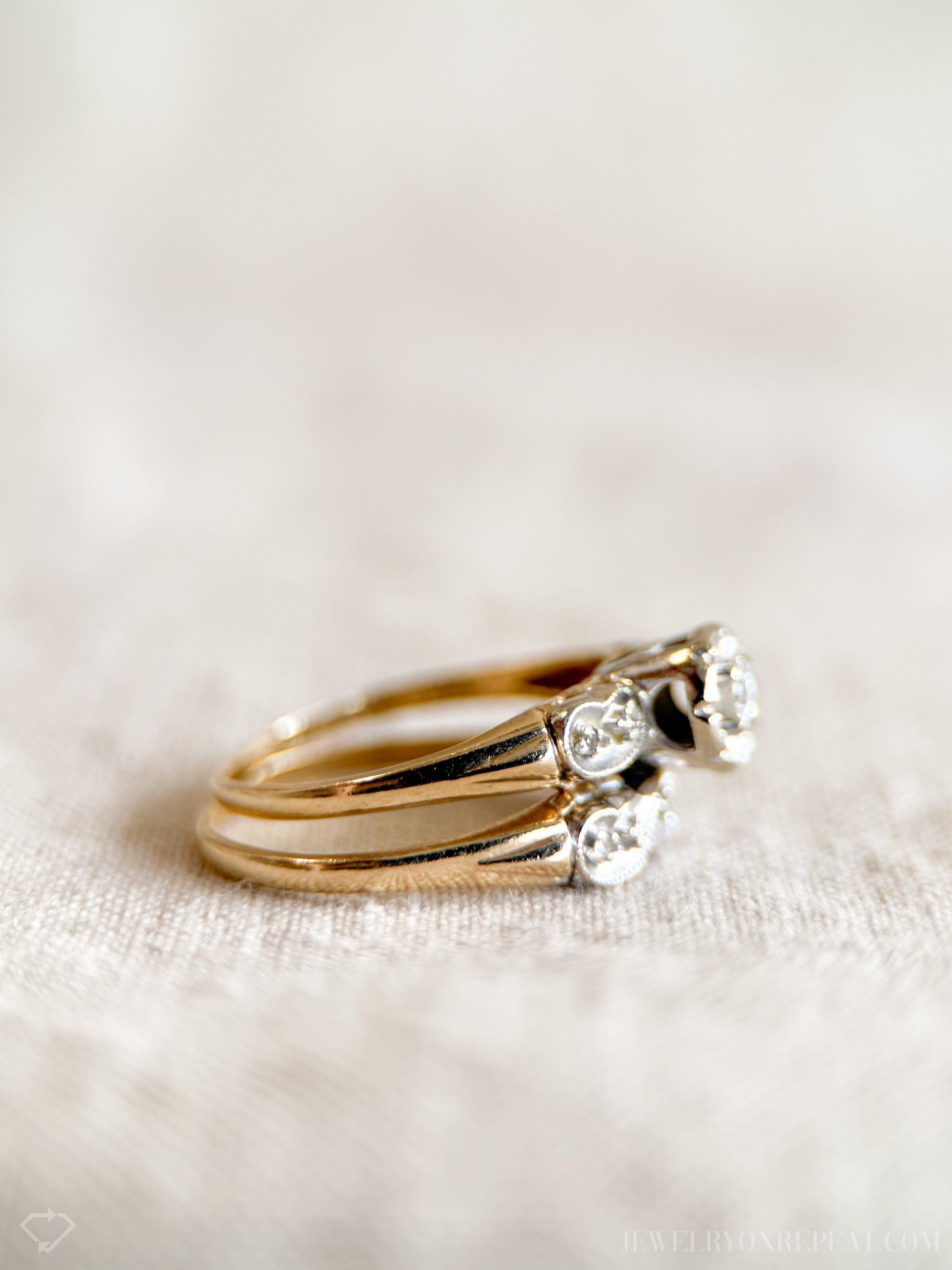 Vintage 1950s Bridal Set, Diamond Engagement Ring & Wedding Band