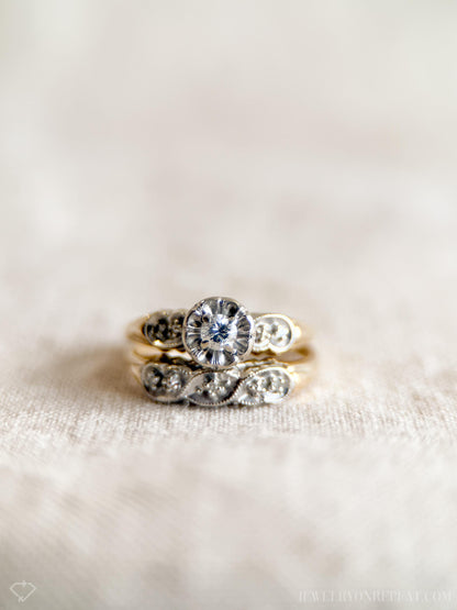 Vintage 1950s Bridal Set, Diamond Engagement Ring & Wedding Band