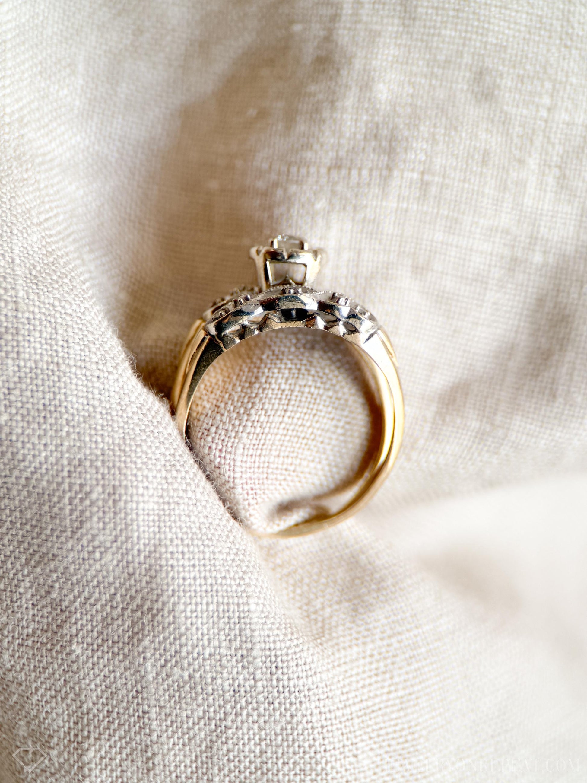 Vintage 1950s Bridal Set, Diamond Engagement Ring & Wedding Band