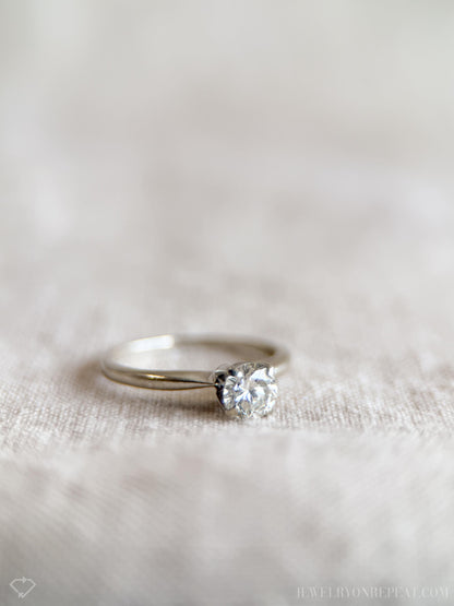 Vintage Diamond Engagement Ring, Round Cut, 14k White Gold, 1990s Solitaire Bridal Ring