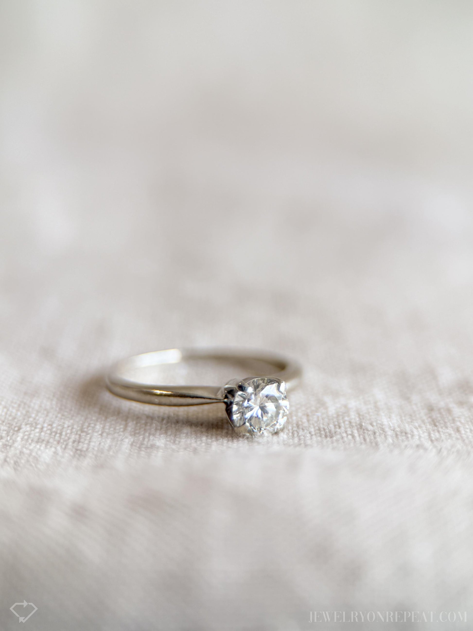 Vintage Diamond Engagement Ring, Round Cut, 14k White Gold, 1990s Solitaire Bridal Ring