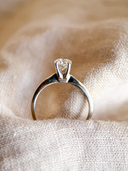 Vintage Diamond Engagement Ring, Round Cut, 14k White Gold, 1990s Solitaire Bridal Ring