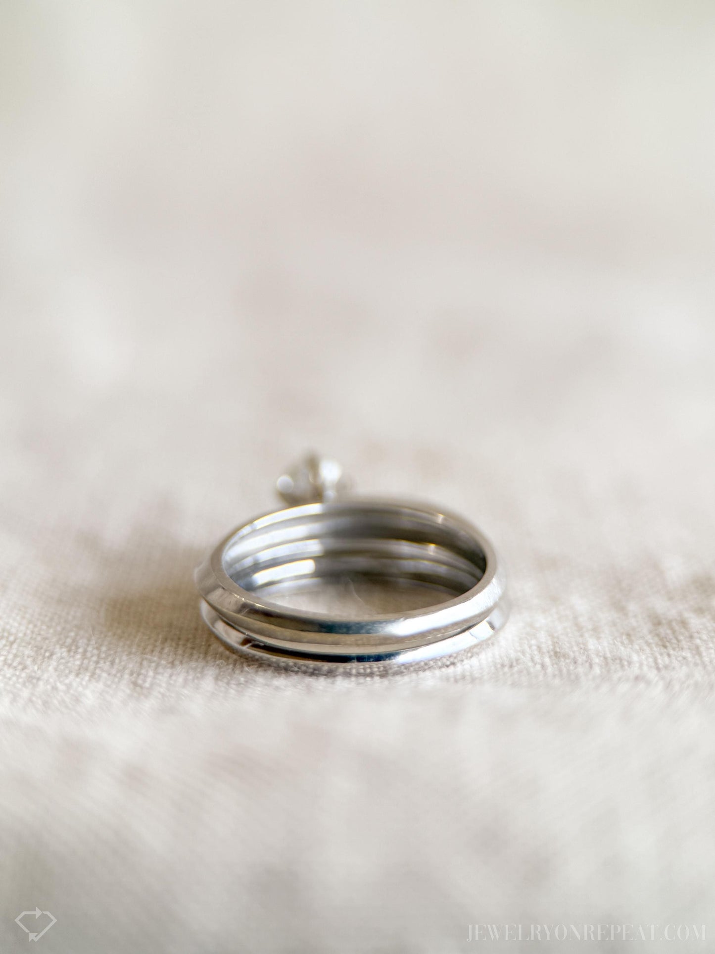 Vintage Diamond Engagement & Wedding Ring, Round Cut, 14k White Gold, 1950s Mid-Century Bridal Set
