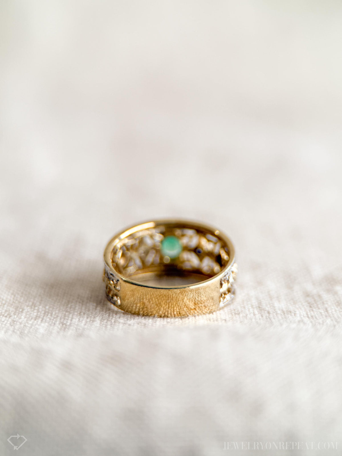 Vintage Emerald and Diamond Ring, 10k Gold, Filigree Band Statement Ring, Bold Gemstone Jewelry