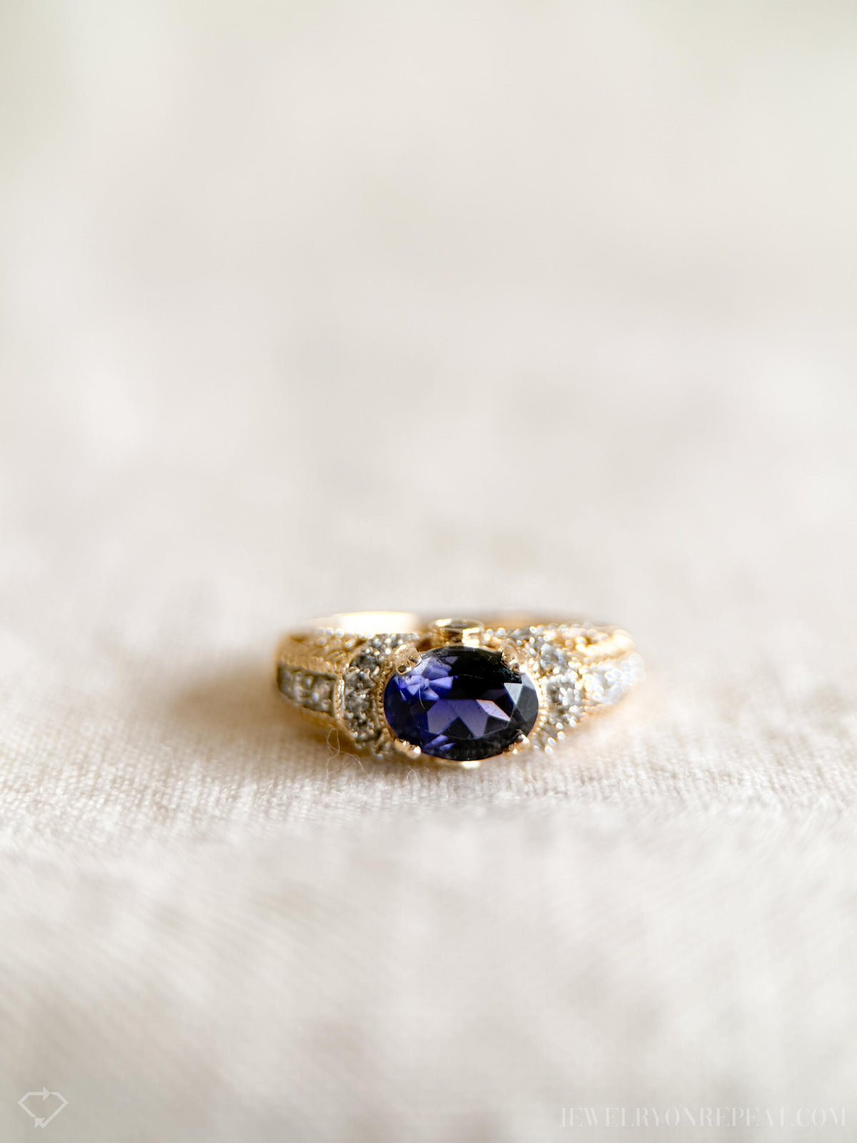 Vintage Blue Amethyst Engagement Ring, Oval Cut, 14k Gold, Elegant Alternative Bridal Ring