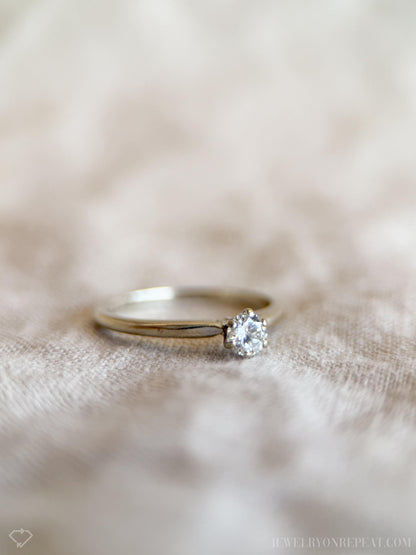 Vintage Diamond Engagement Ring, Round Cut, 14k White Gold, 1990s Solitaire Bridal Ring