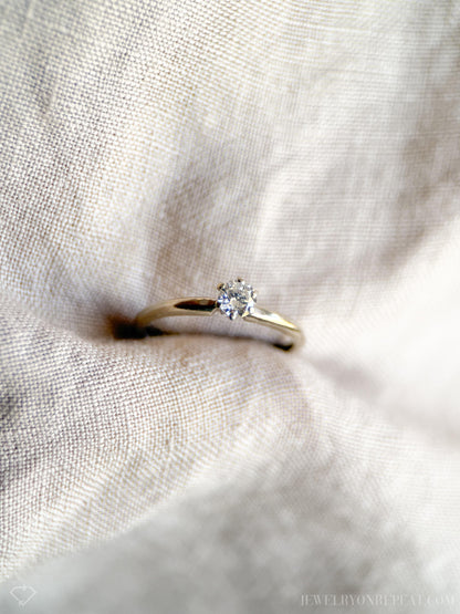 Vintage Diamond Engagement Ring, Round Cut, 14k White Gold, 1990s Solitaire Bridal Ring