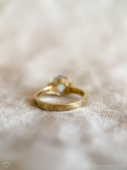 Vintage Blue Topaz and Diamond Engagement Ring, Pear Cut, 14k Gold, Alternative Bridal Ring