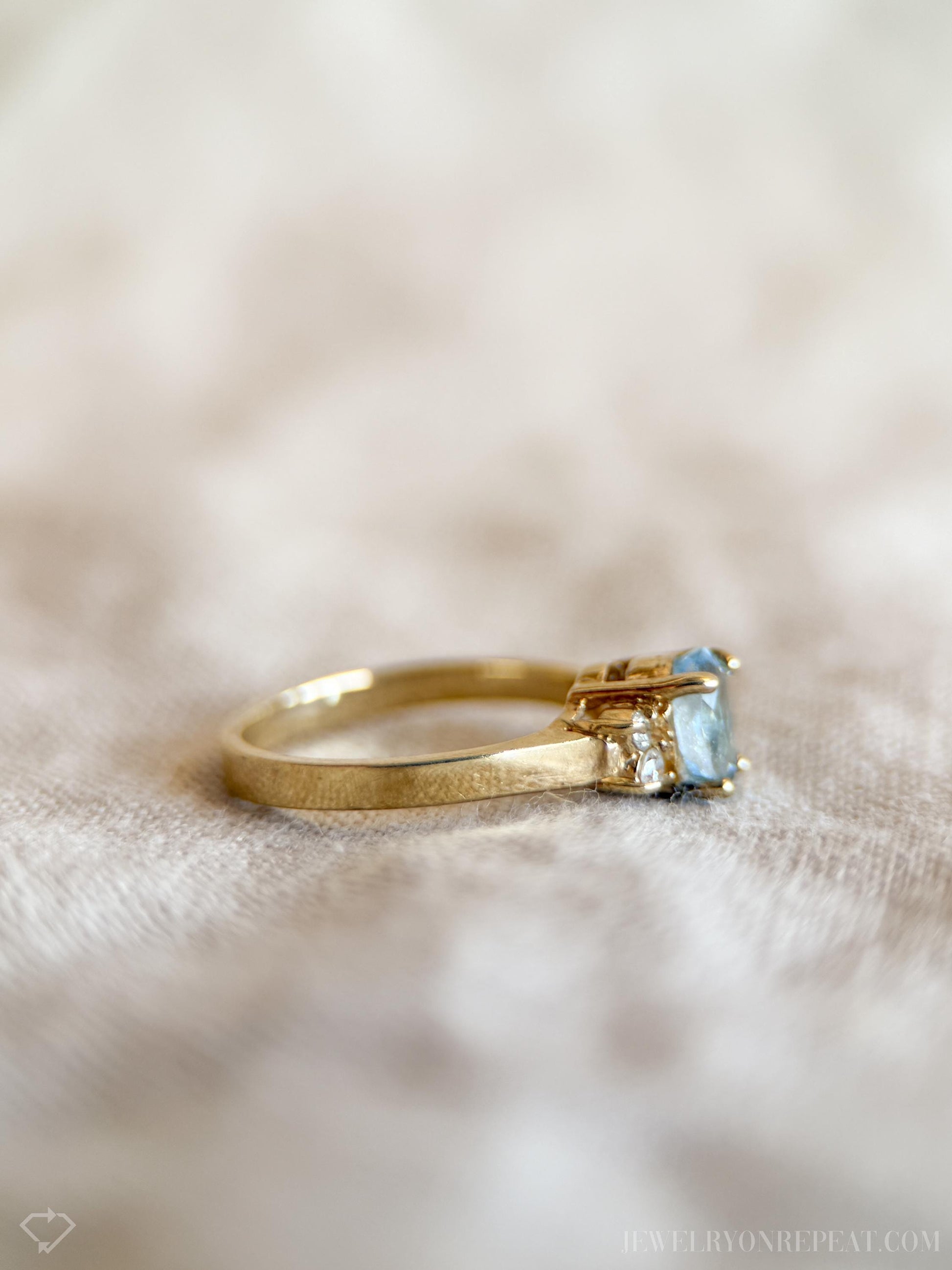 Vintage Blue Topaz and Diamond Engagement Ring, Pear Cut, 14k Gold, Alternative Bridal Ring