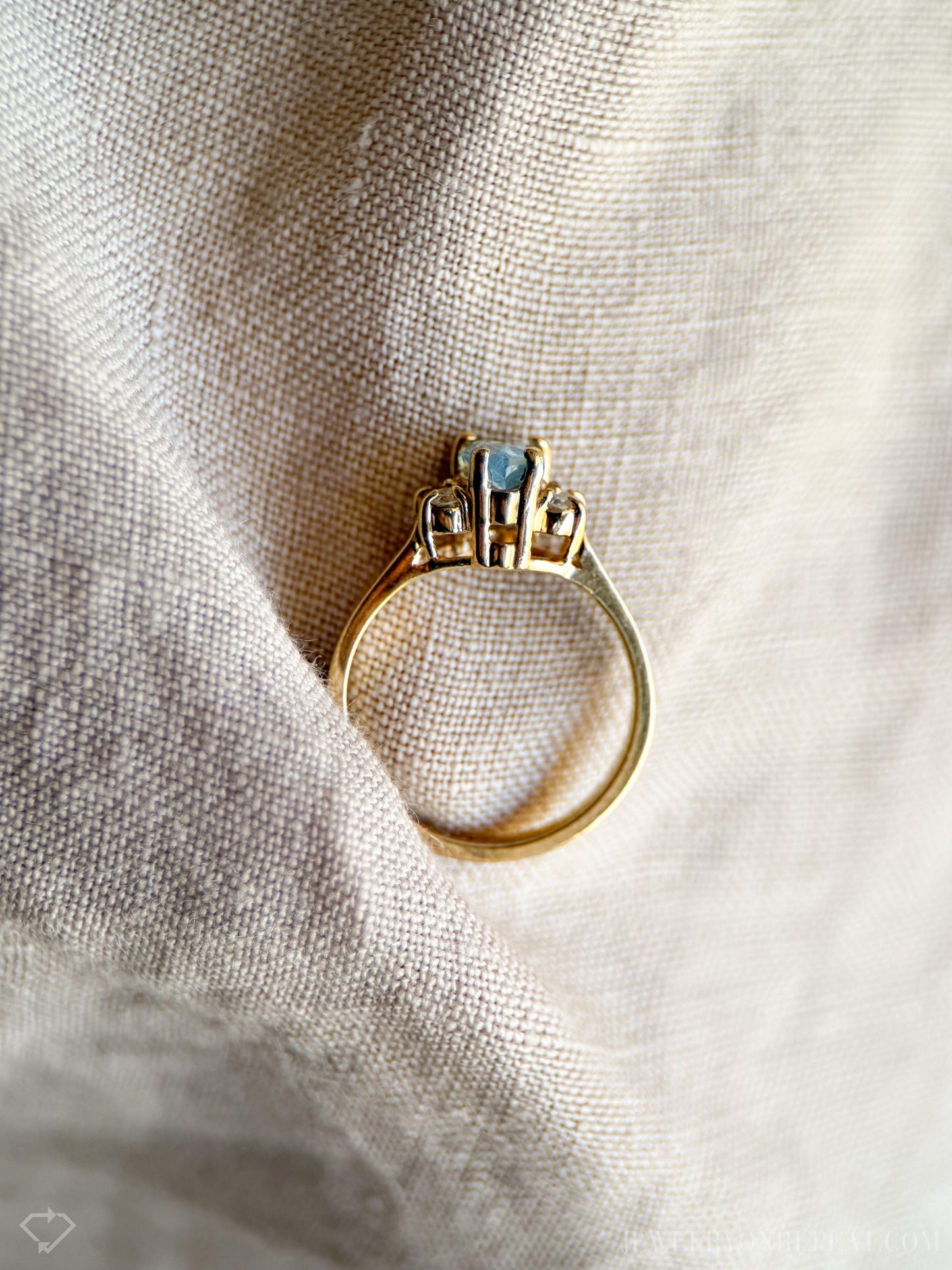 Vintage Blue Topaz and Diamond Engagement Ring, Pear Cut, 14k Gold, Alternative Bridal Ring