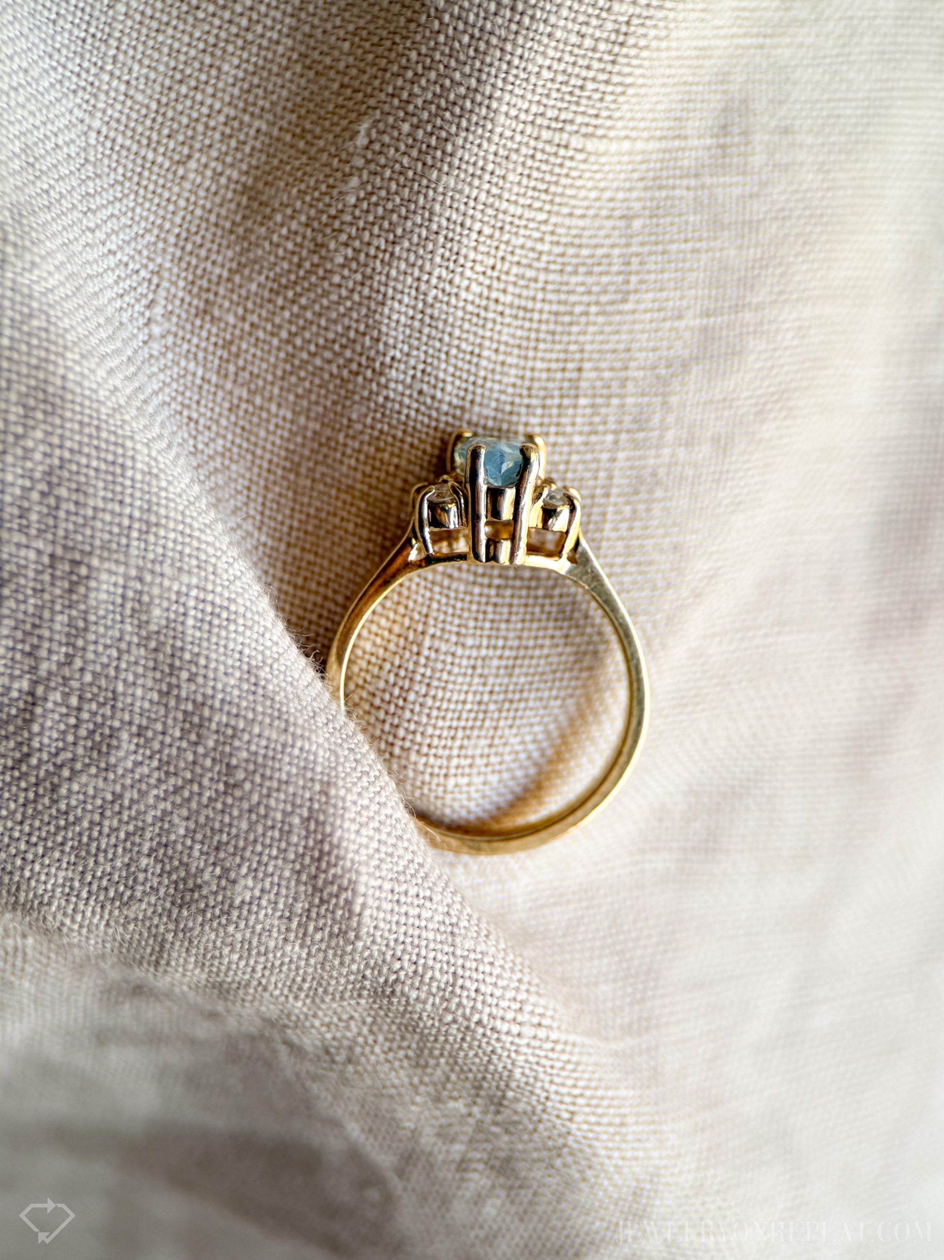 Vintage Blue Topaz and Diamond Engagement Ring, Pear Cut, 14k Gold, Alternative Bridal Ring