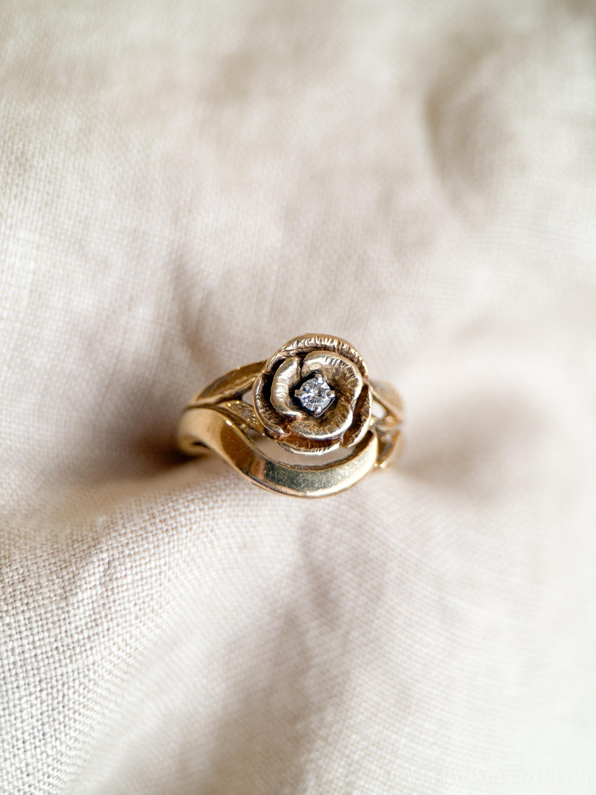 Vintage 1970s Diamond Floral Engagement Ring in 14k Gold