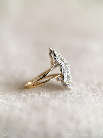Vintage Diamond Engagement Ring, Round Cut, 14k Gold, 1990s Floral Cluster Ring