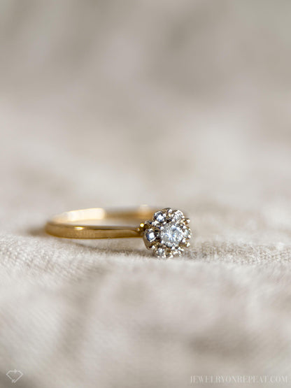 Vintage 1950s Diamond Halo Engagement Ring in 14k Gold