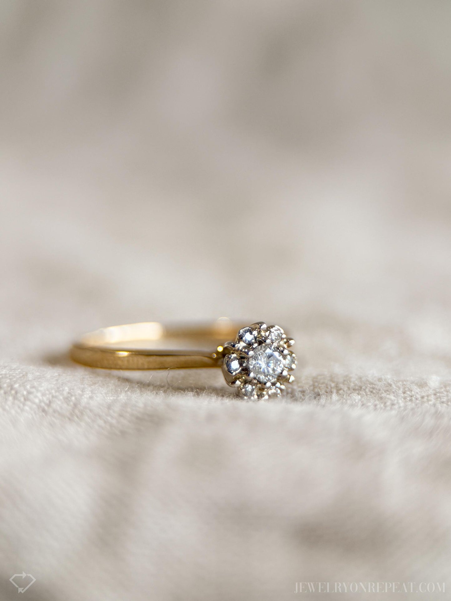 Vintage 1950s Diamond Halo Engagement Ring in 14k Gold