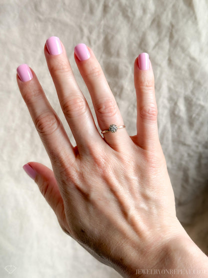 Vintage 1950s Diamond Halo Engagement Ring in 14k Gold