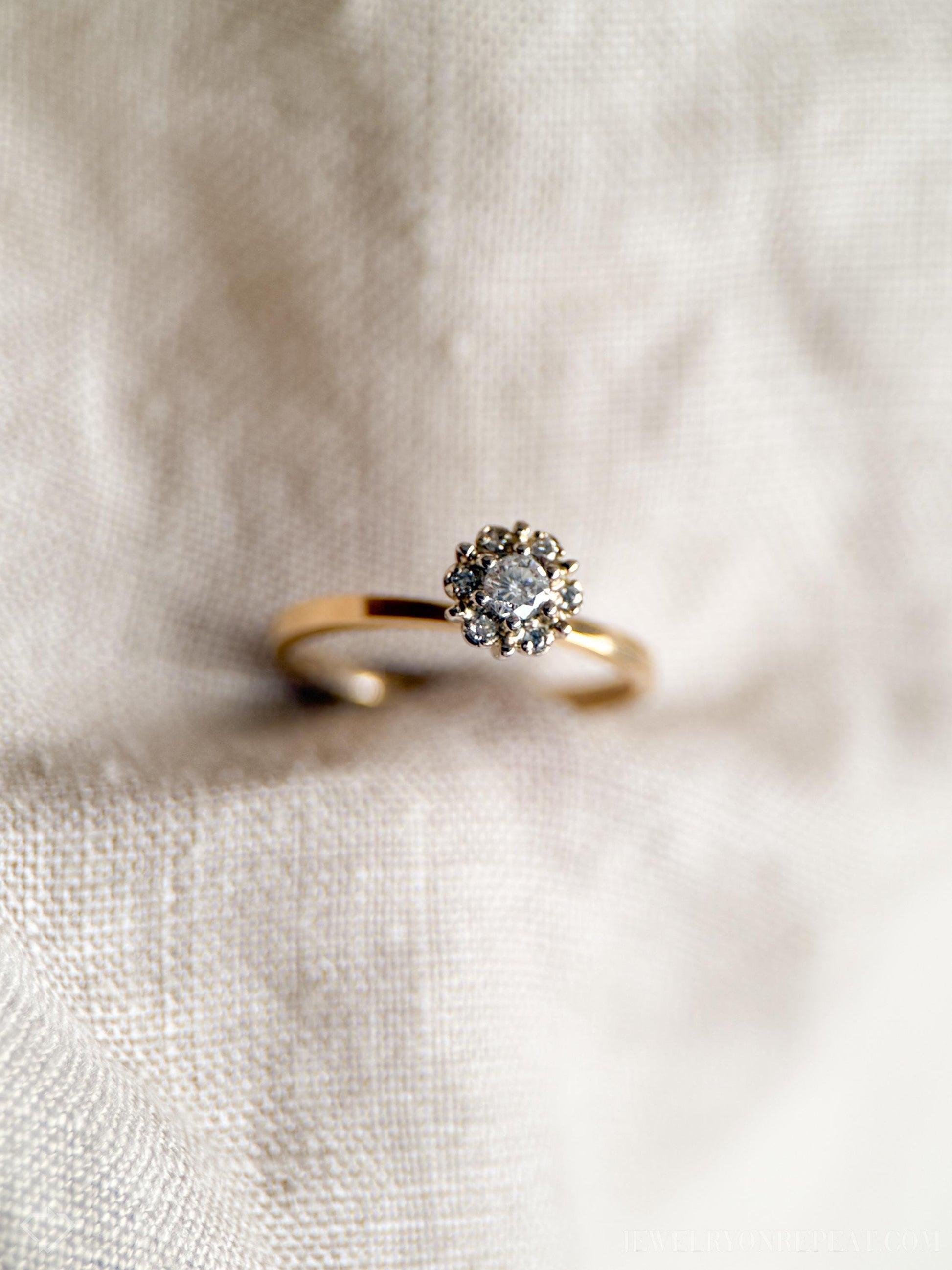 Vintage 1950s Diamond Halo Engagement Ring in 14k Gold