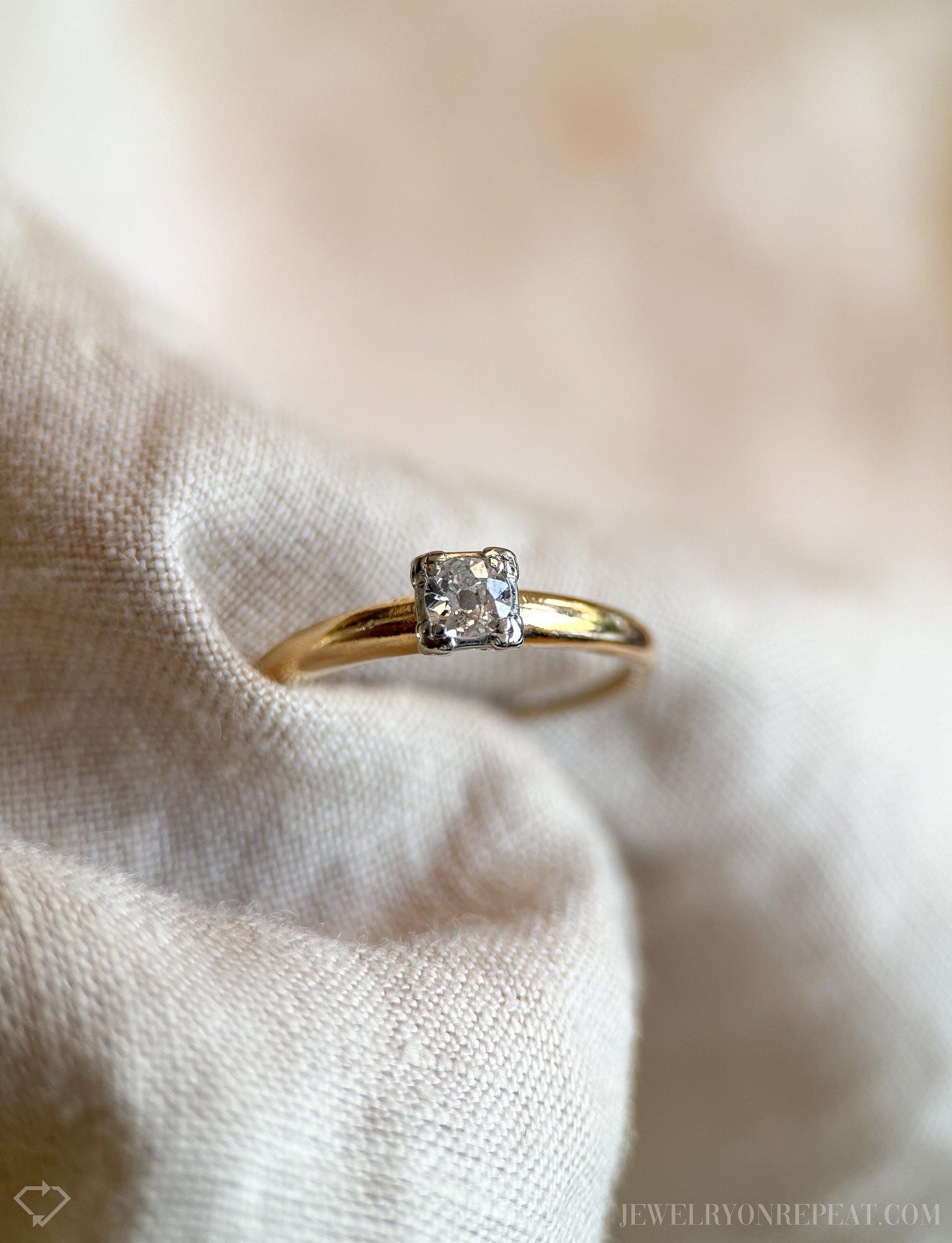 Vintage 1930s Art Deco Diamond Engagement Ring, 14k Gold