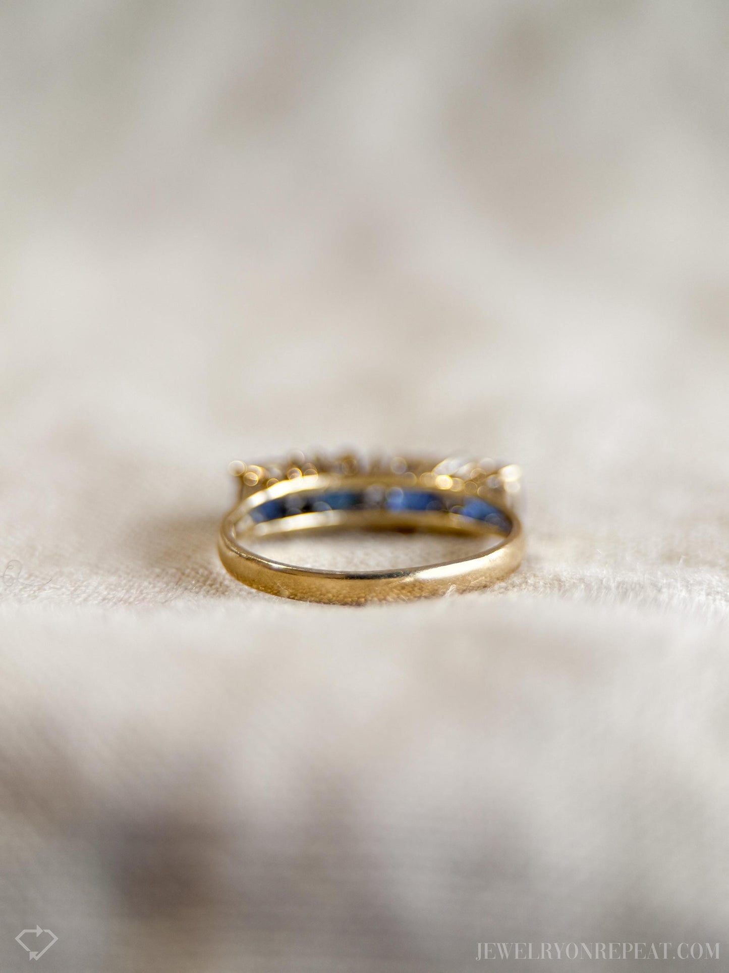 Vintage Sapphire and Diamond Anniversary Band, 14k Gold, Oval Cut Prong Set Stacking Band