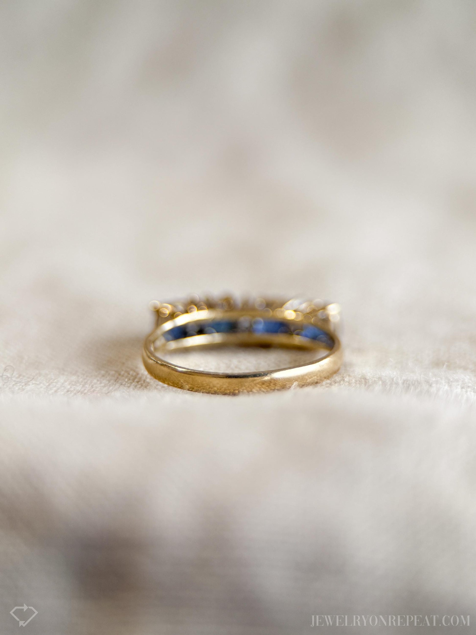 Vintage Sapphire and Diamond Anniversary Band, 14k Gold, Oval Cut Prong Set Stacking Band