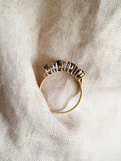 Vintage Sapphire and Diamond Anniversary Band, 14k Gold, Oval Cut Prong Set Stacking Band