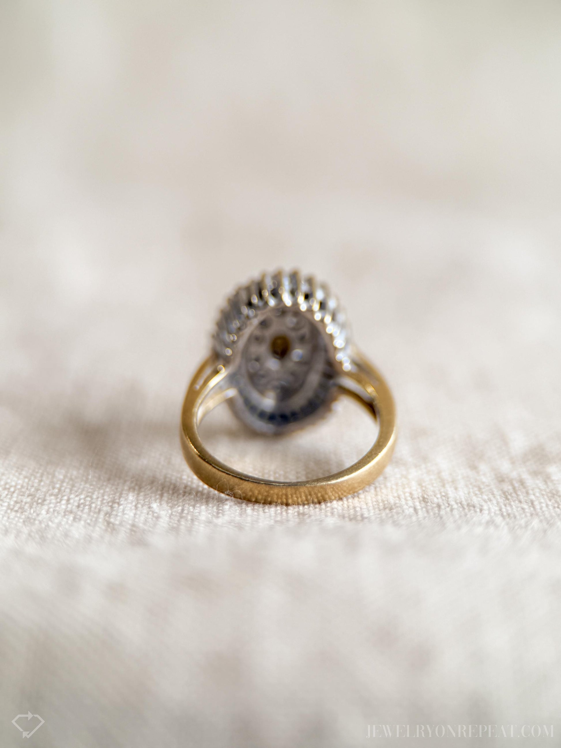 Vintage 1990s Diamond Engagement Ring, 14k Gold Cluster Halo Design • One-of-a-kind Bridal Jewelry