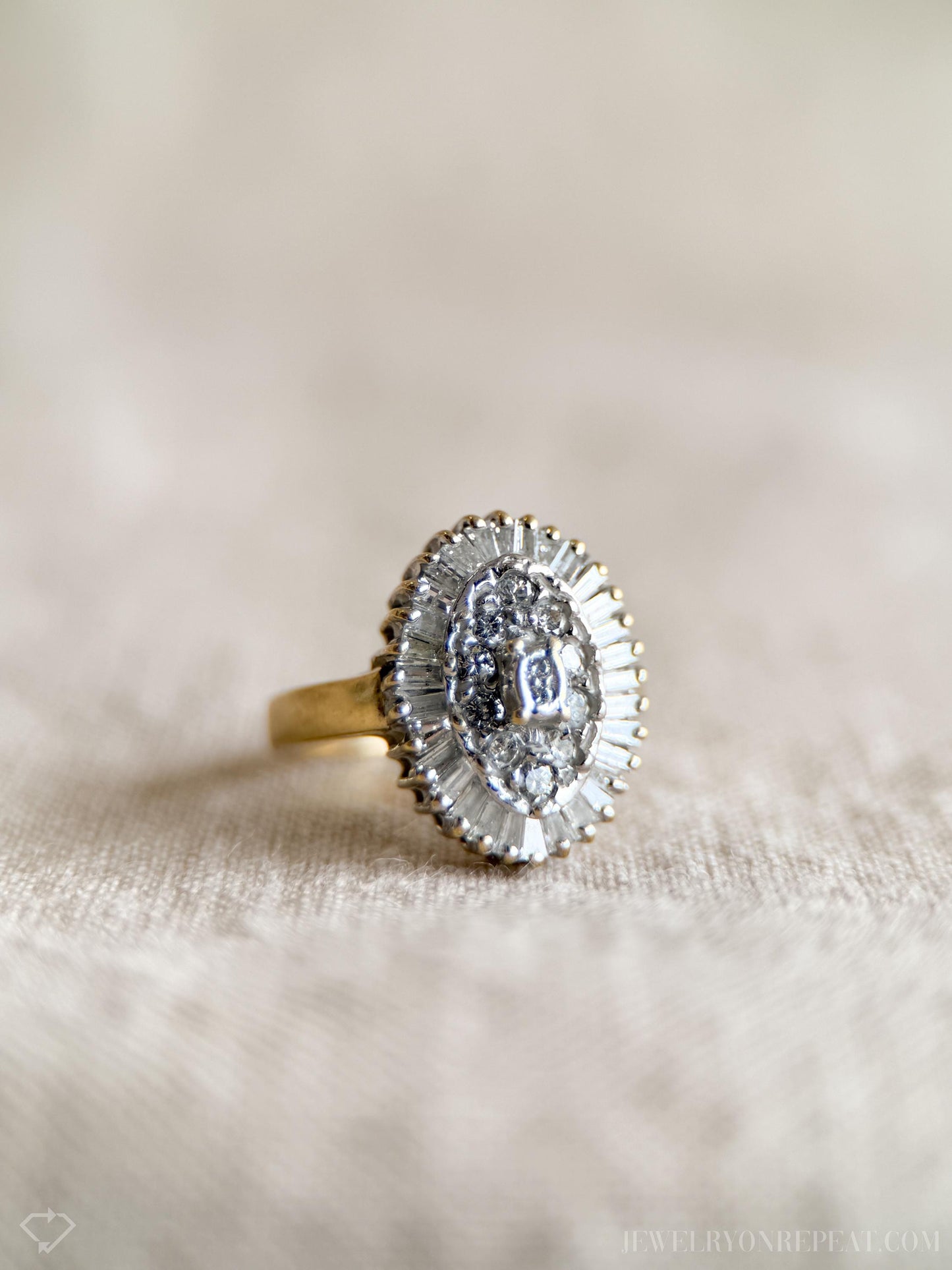 Vintage 1990s Diamond Engagement Ring, 14k Gold Cluster Halo Design • One-of-a-kind Bridal Jewelry