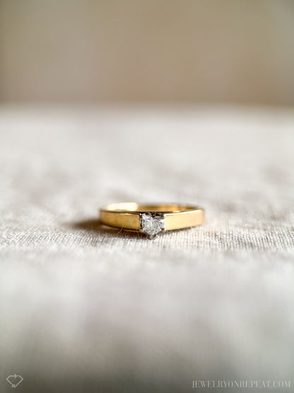 Vintage Diamond Engagement Ring, Heart Cut, 14k Gold, 1990s Solitaire Prong Set Cathedral