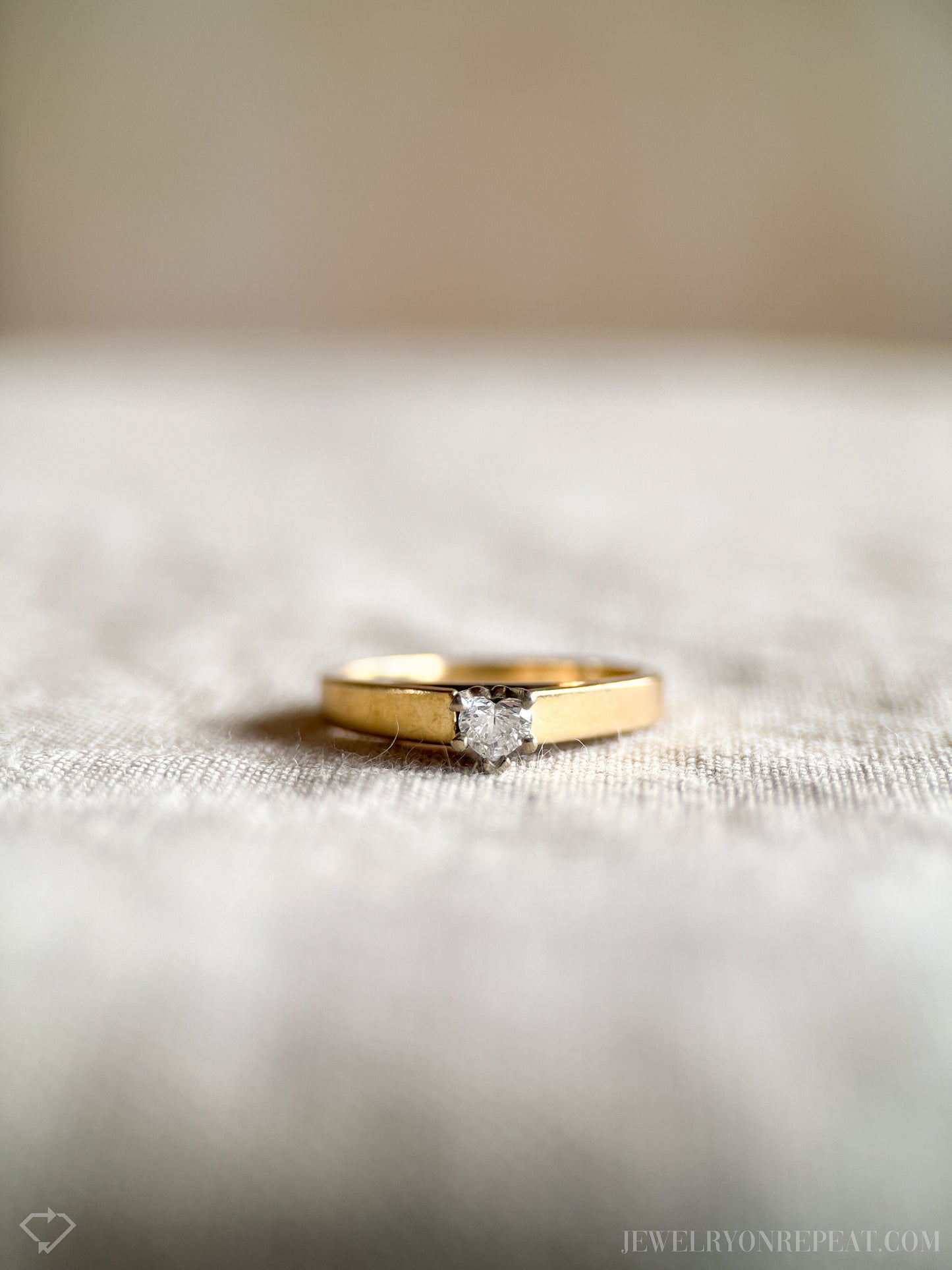 Vintage Diamond Engagement Ring, Heart Cut, 14k Gold, 1990s Solitaire Prong Set Cathedral