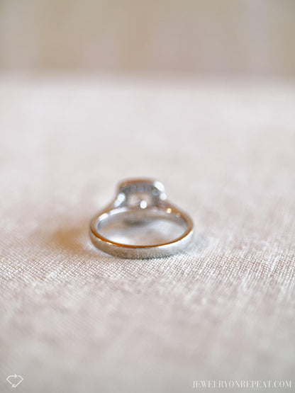 Vintage Morganite & Diamond Engagement Ring, Cushion Cut, 14k White Gold, 2000s Halo Bridal Ring