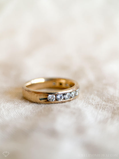 Vintage 1990s Diamond Channel Set Wedding Band, 14k Gold