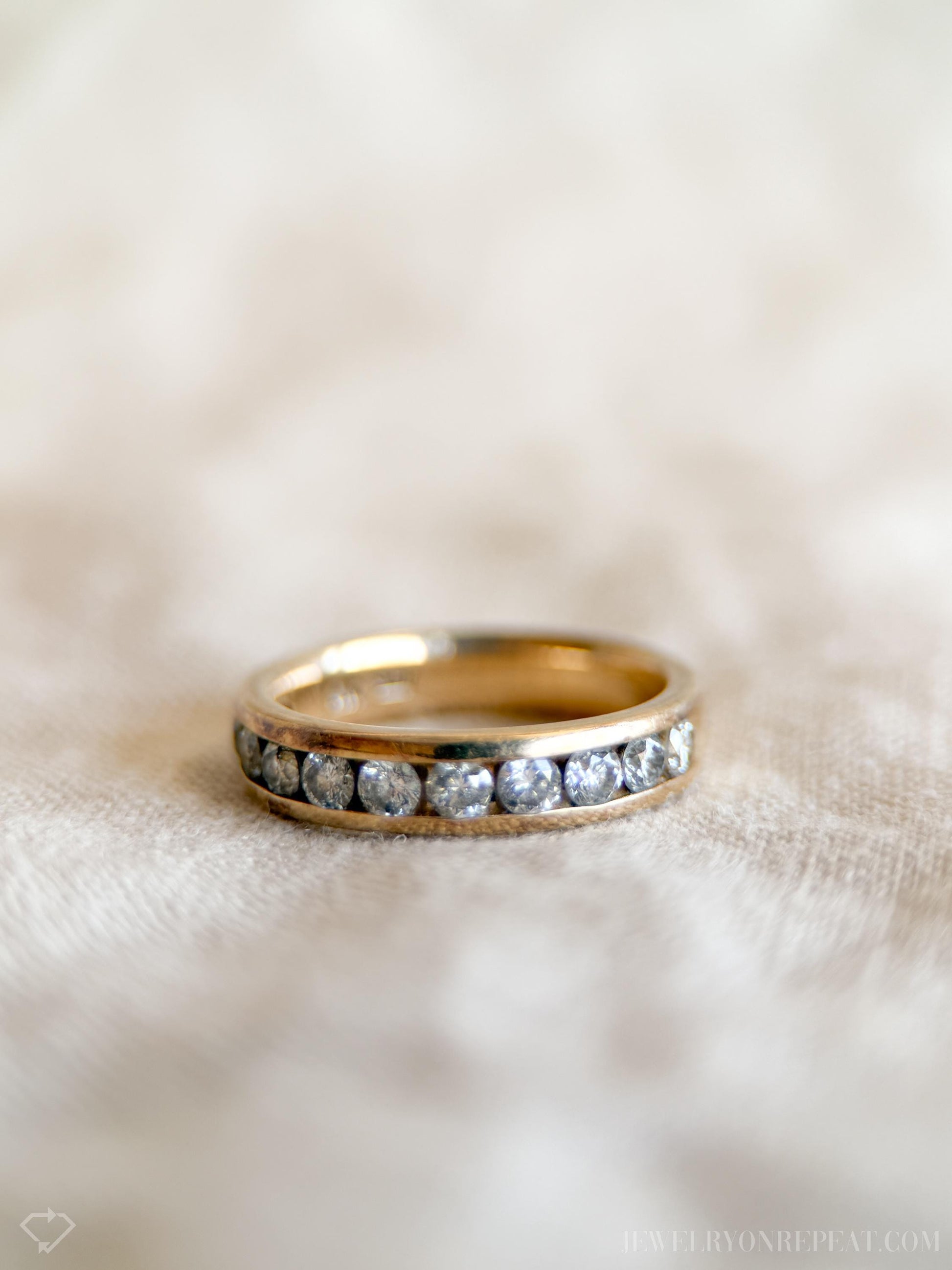 Vintage 1990s Diamond Channel Set Wedding Band, 14k Gold