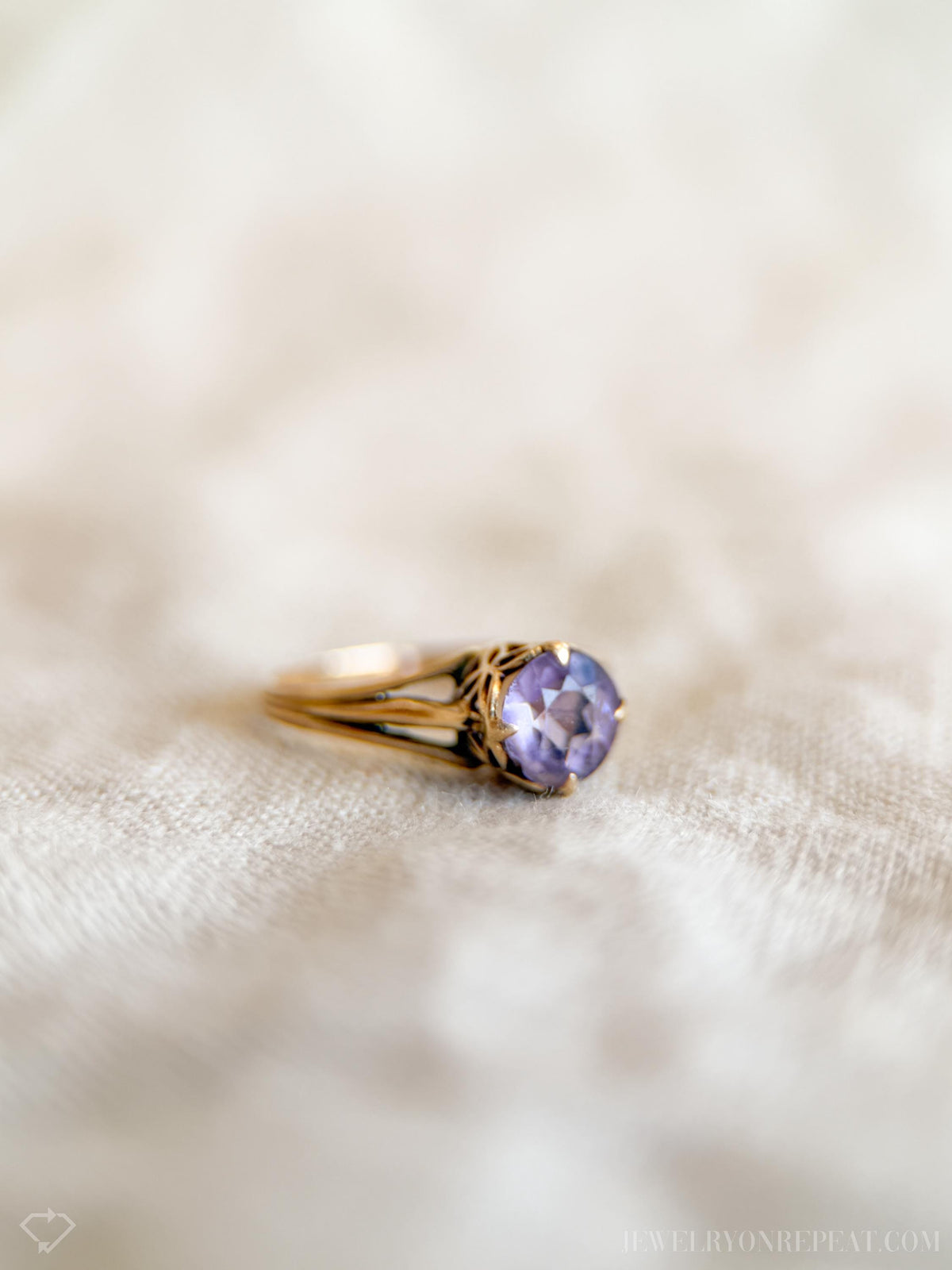 Vintage Amethyst Solitaire Ring, 14k Gold, Dainty Filigree February Birthstone Ring