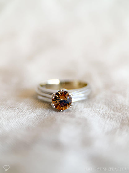 Vintage Yellow Garnet Engagement Ring, Round Cut, 14k White Gold, 1990s Solitaire Prong Setting