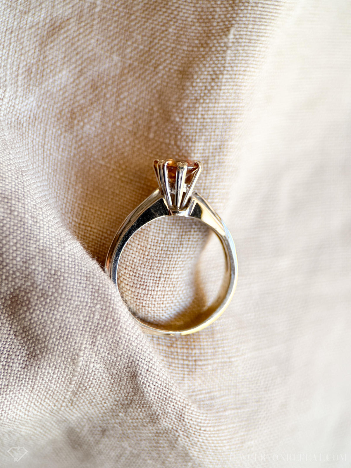 Vintage Yellow Garnet Engagement Ring, Round Cut, 14k White Gold, 1990s Solitaire Prong Setting