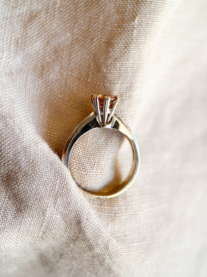 Vintage Yellow Garnet Engagement Ring, Round Cut, 14k White Gold, 1990s Solitaire Prong Setting