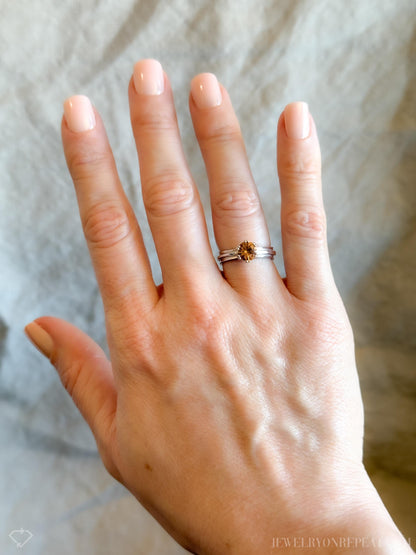 Vintage Yellow Garnet Engagement Ring, Round Cut, 14k White Gold, 1990s Solitaire Prong Setting