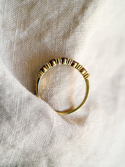 Vintage Ruby and Diamond Wedding Band 18k Gold, Prong Set Anniversary Ring, Stacking Band
