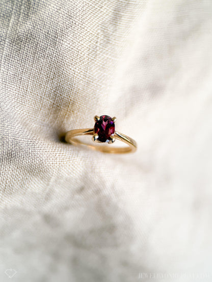 Vintage Rhodolite Garnet Ring, 14k Gold Oval Cut Solitaire Statement Ring, Minimalist Jewelry